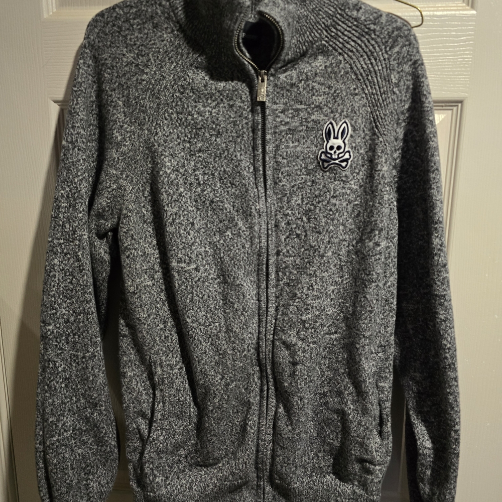 Psycho Bunny Gray Zip-Up Knit Jacket